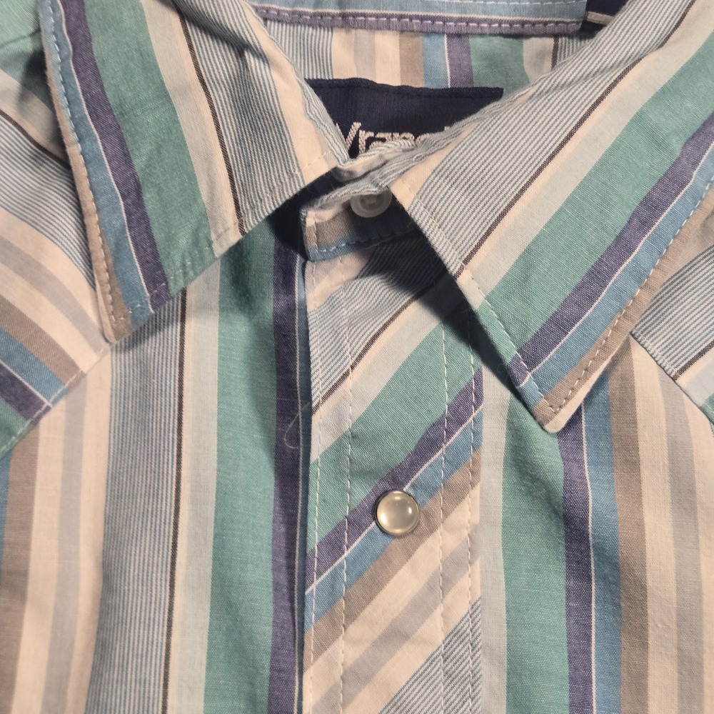 Wrangler Western Shirt Mens Medium Blue Striped Pearl Snap Long Sleeve Cowboy - Picture 3 of 10